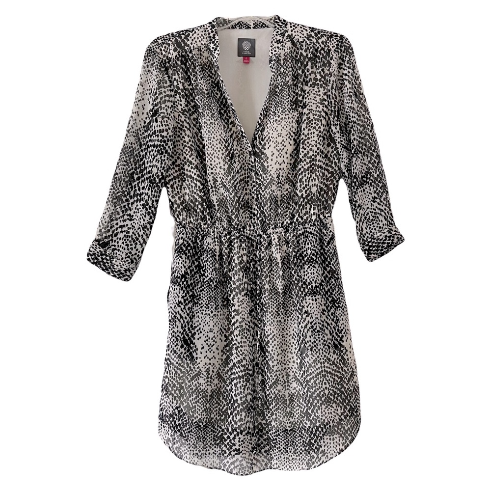 Vince Camuto | Black White Animal Print V-Neck Dress, Size 6